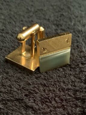 Vintage Gold  Tone and Jade Color Rectangular Cufflinks -Classic Men's Accessory